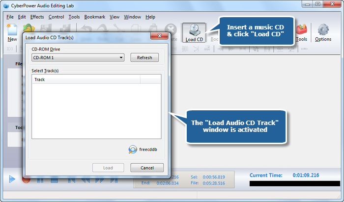 Activate Load Audio CD Track Window Activate Load Audio CD Track Window
