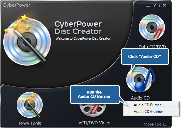 Launch Audio CD Burner Launch Audio CD Burner