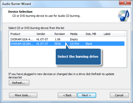 Select Usable Burning Drive Select Usable Burning Drive