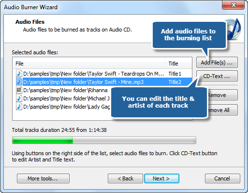 Add Audio Files Add Audio Files