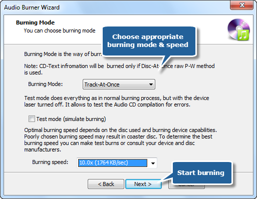 Select Burning Mode & Burning Speed Select Burning Mode & Burning Speed