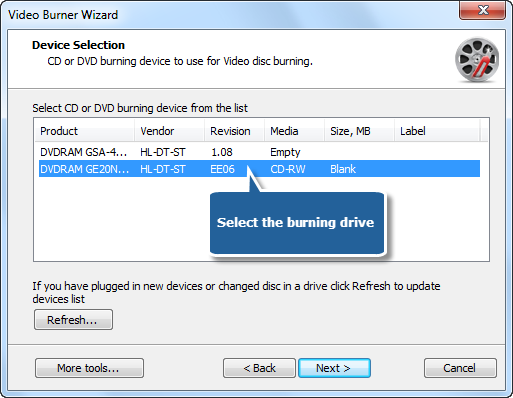Select Usable Burning Drive Select Usable Burning Drive
