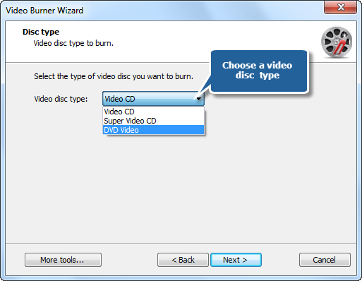 <strong>Add Audio Files</strong> Select Video Disc Type