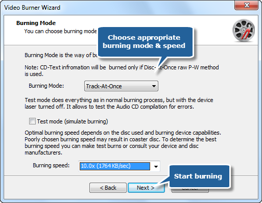 Select Burning Mode & Burning Speed Select Burning Mode & Burning Speed