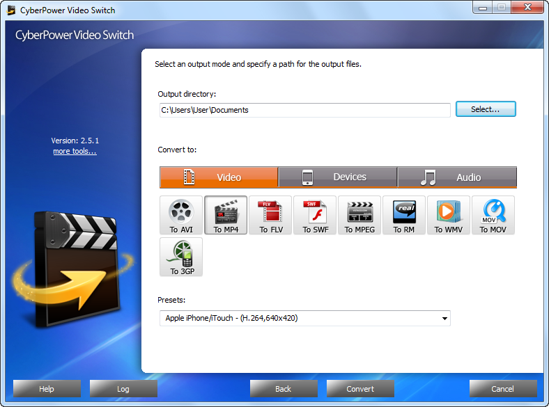CyberPower Video Switch, a video converter, helps you convert video files.